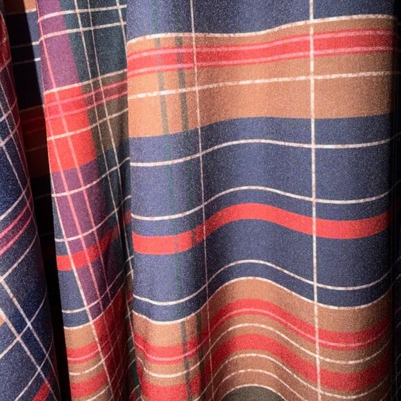 Plaid Long Sleeve Maxi Shirt Dress With Belt – Brown Navy Red - Picture 11 of 11